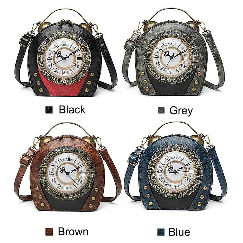 6626 PVC Clock Shaped Handbag Crossbody Shoulder Bag Clock Purse, 1 Black - Picture 7 of 7